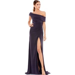Ieena for MacDuggal Foldover off-the-shoulder Slit Jersey Gown Size 8